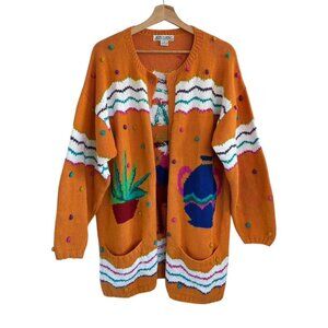 WORLDS APART ORANGE PURPLE KNIT CARDIGAN BOHO WOMENS MEDIUM